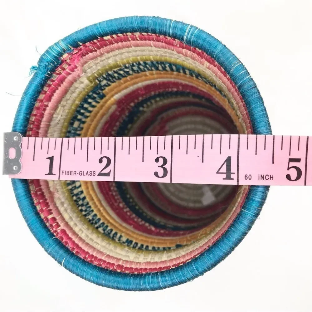 All Across Africa Handmade Colorful Woven Coil 11” Lidded Tassel Basket Canister